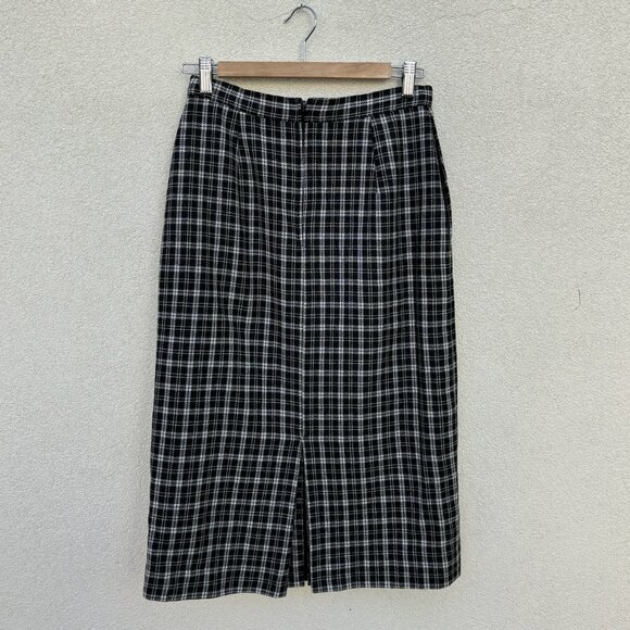 Black and White Wool Blend Gingham Plaid Skirt - Picture 3 of 5